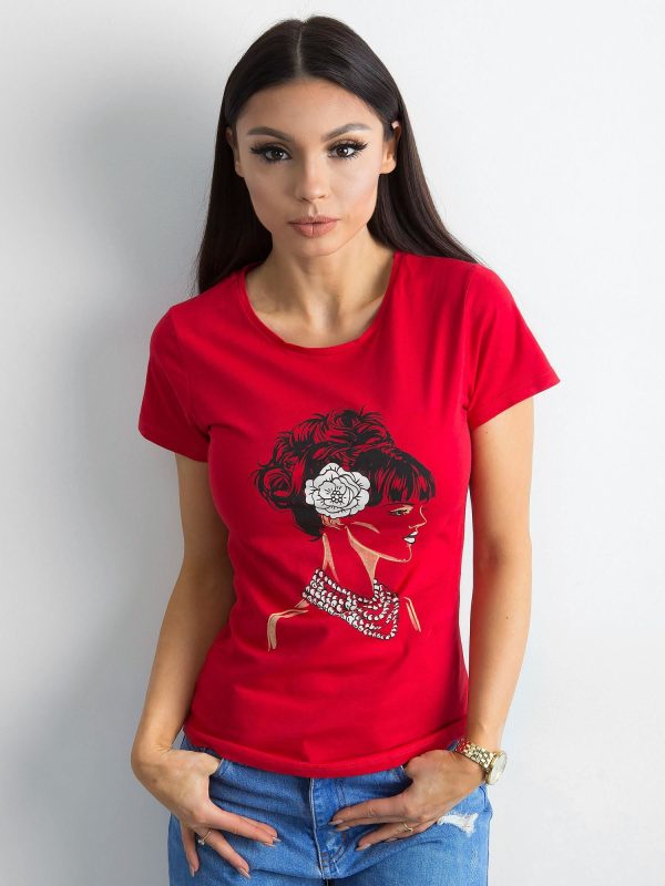 Wholesale Red cotton t-shirt with print