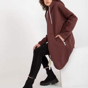 Wholesale Dark brown long cardigans basic sweatshirt with pockets Stunning