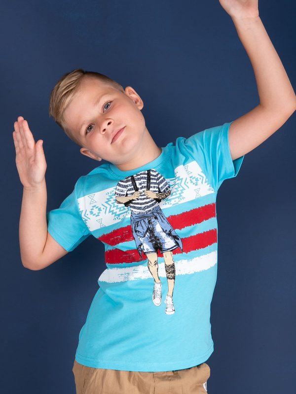 Wholesale Blue t-shirt for boy with print