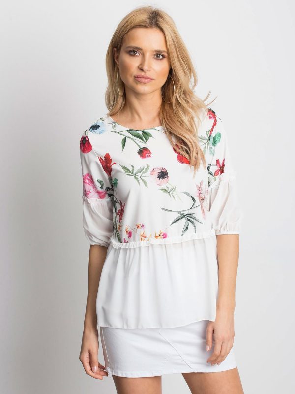 Wholesale White floral blouse with chiffon