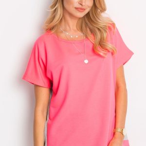 Wholesale Fluorine pink and gray oversized blouse with frill