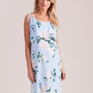 Wholesale Light blue floral dress with flounce