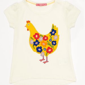 Wholesale Ecru girl's t-shirt with hen's