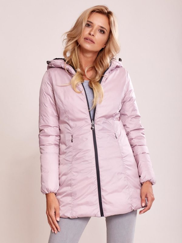 Wholesale Grey-pink double-sided jacket with hood