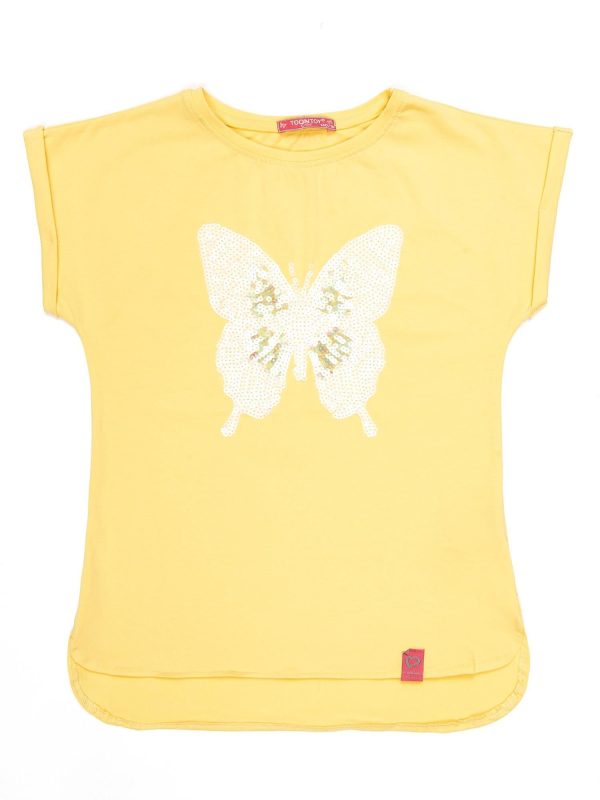 Wholesale Yellow t-shirt for girl with sequin butterfly