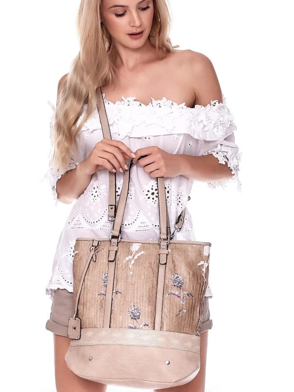 Wholesale Beige flower bag with crocodile skin insert