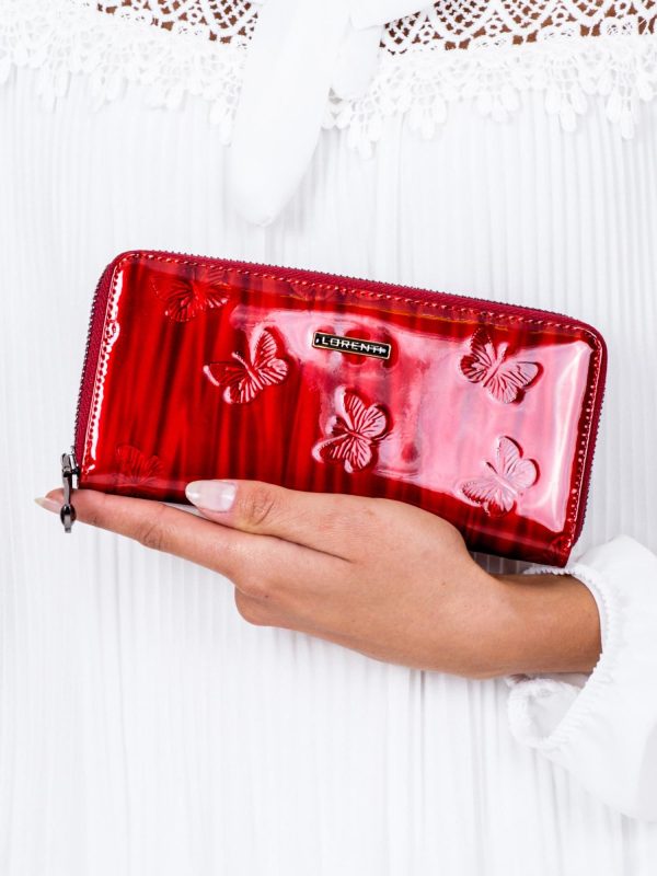 Wholesale Red Patent Women's Wallet in Embossed Butterflies