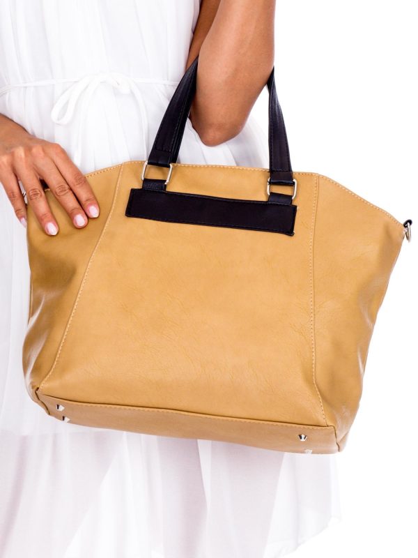 Wholesale Beige soft shopper bag with black handles