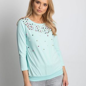 Wholesale Mint blouse with colorful pearls