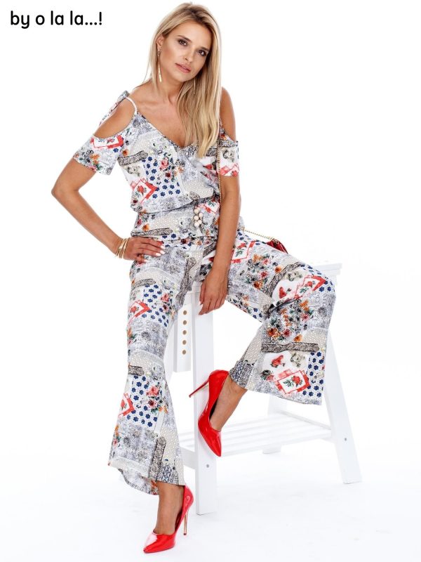 Wholesale BY O LA LA Beige patterned cold arms jumpsuit