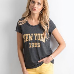 Wholesale Dark Grey Cotton T-Shirt with Lettering