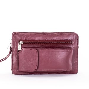 Wholesale Burgundy leather sachet for men with handle