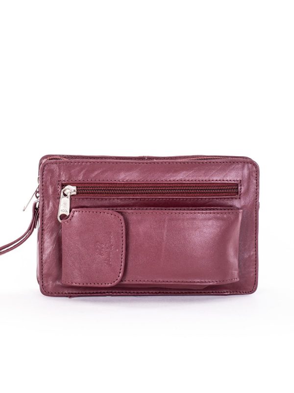 Wholesale Burgundy leather sachet for men with handle