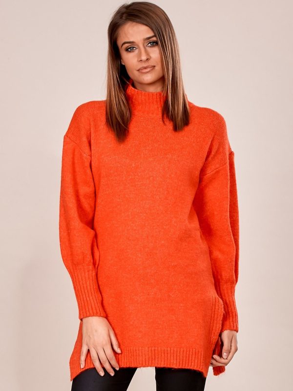 Wholesale Red long sweater with wide welts