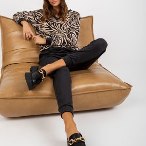 Wholesale Beiges und schwarzes Veloursset with Zebra-Sweatshirt RUE PARIS