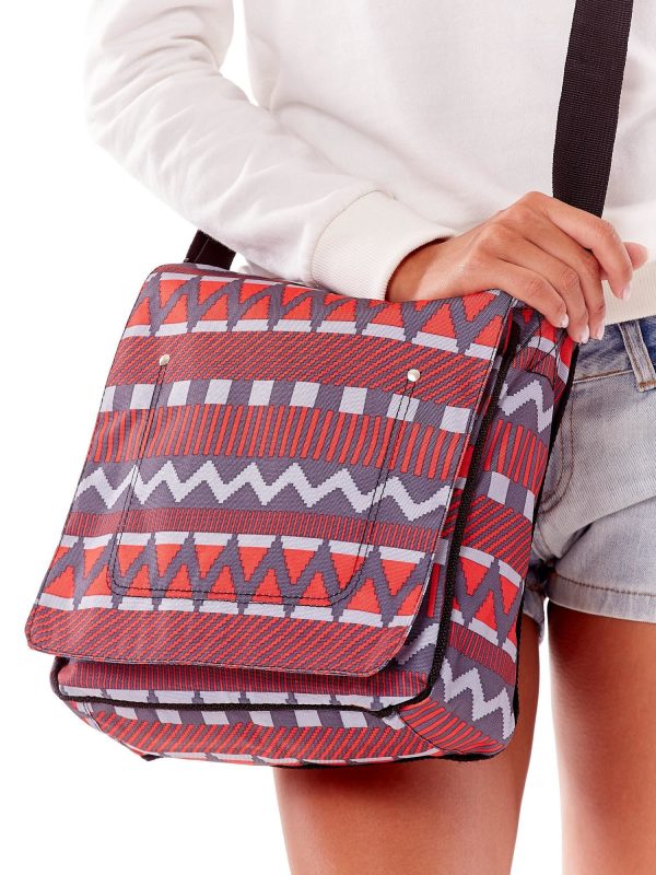 Wholesale Grey and red geometric pattern shoulder bag