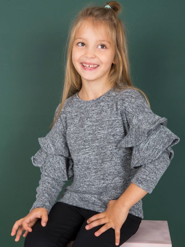 Wholesale Dark gray girl blouse with flounces on the sleeves