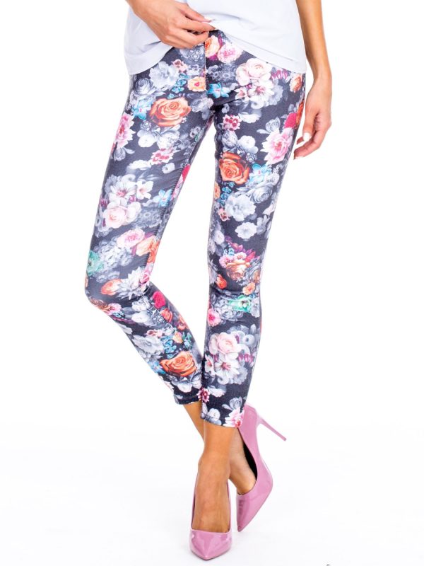 Wholesale Grey Floral High Waist Pants