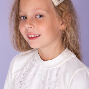 Wholesale Ecru girl blouse with lace and buttons