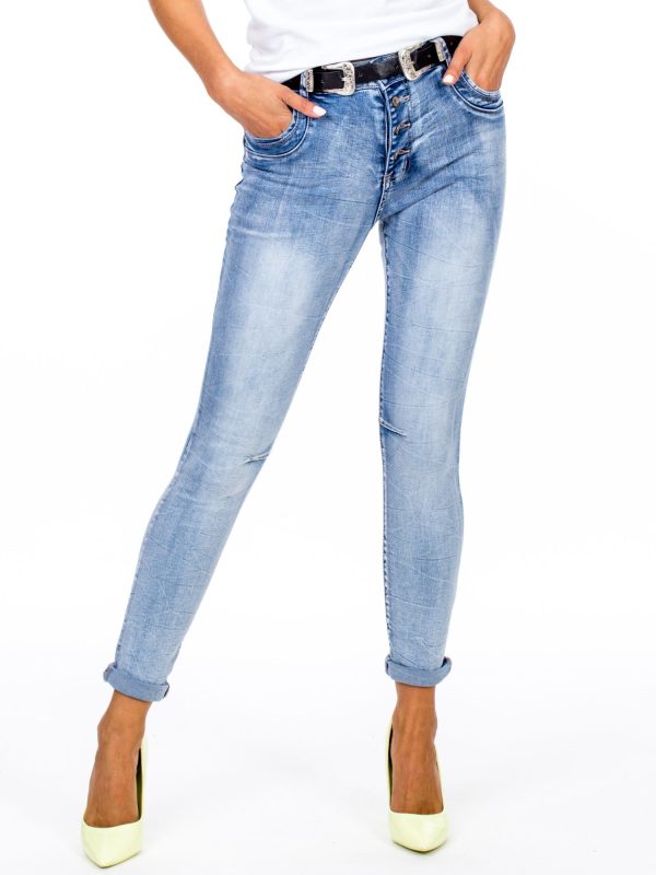 Wholesale Blue fitted jeans with belt