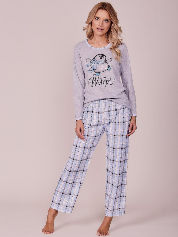 Wholesale Grey and Blue Pyjamas with Checkered Motif