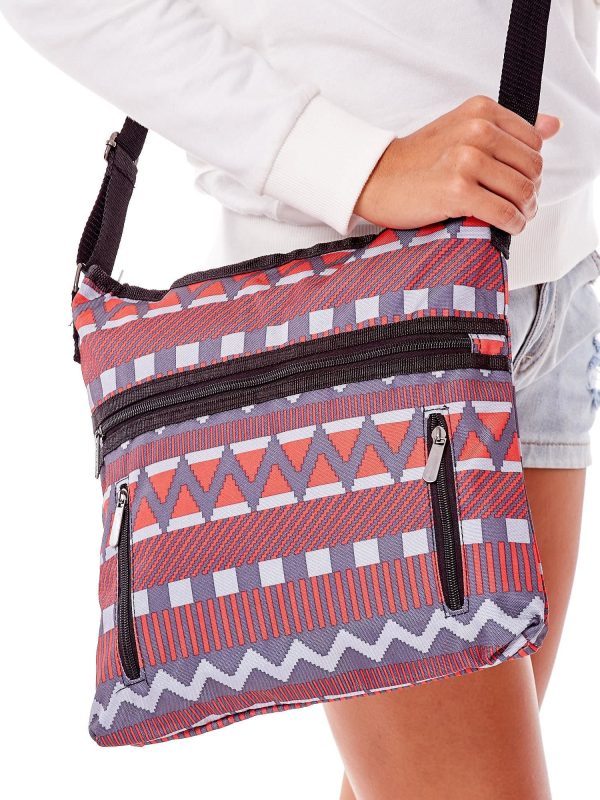 Wholesale Grey and red bag with geometric patterns