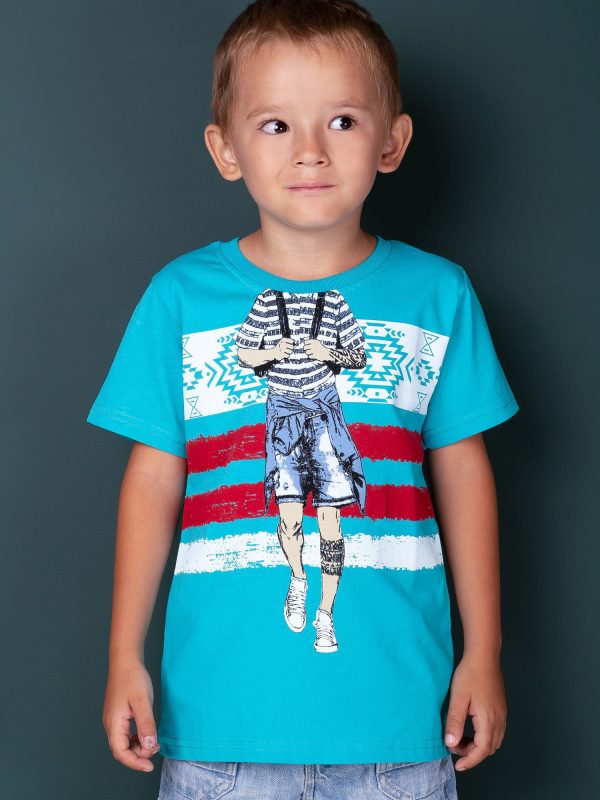 Wholesale Turquoise t-shirt for boy with print