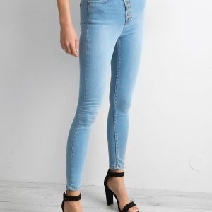 Wholesale Blue high waist jeans with asymmetrical clasp