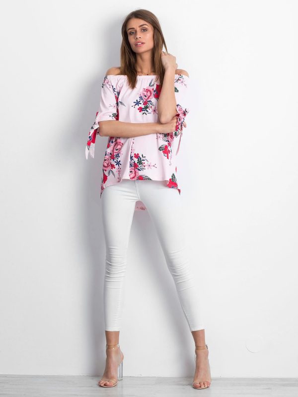 Wholesale Pink Spanish blouse with floral patterns