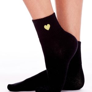 Wholesale FULLOFF Black socks with hearts