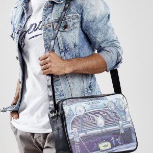 Wholesale Black Men's Bag with Painting Car Motif