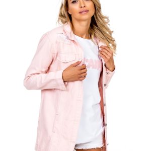 Wholesale Pink denim jacket with rips