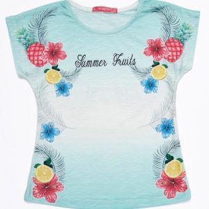 Wholesale Mint ombre girls t-shirt with tropical print