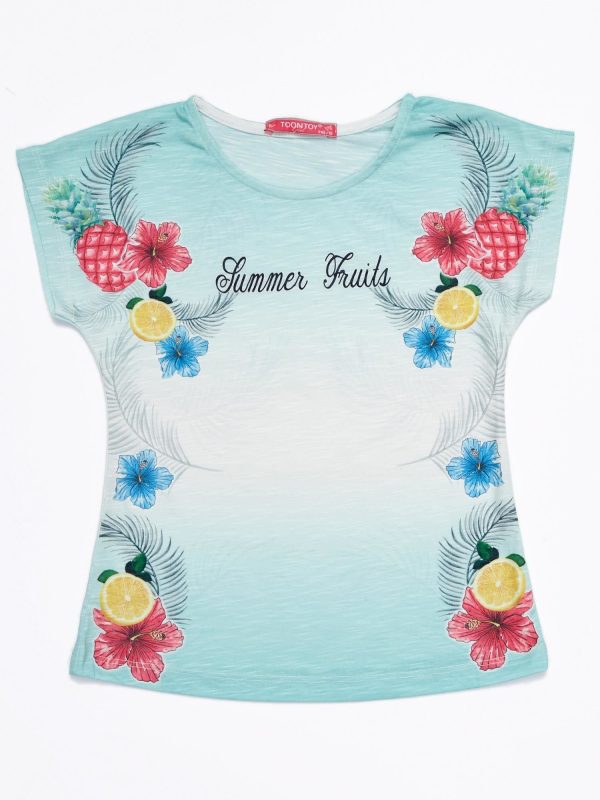 Wholesale Mint ombre girls t-shirt with tropical print