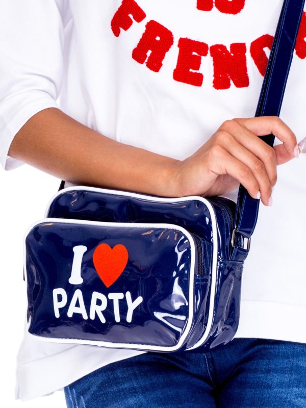 Wholesale Navy blue lacquered bag with inscription