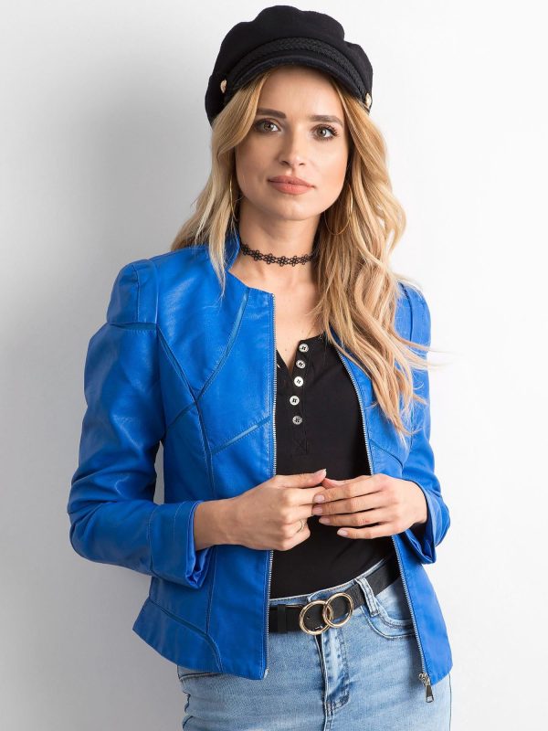 Wholesale Women's Blue Imitation Leather Jacket