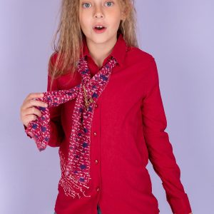 Wholesale Dark red shirt for girl with scarf