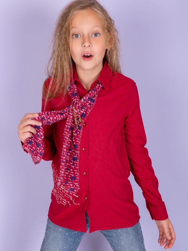 Wholesale Dark red shirt for girl with scarf