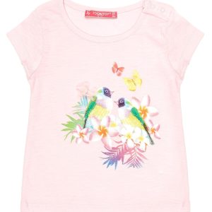 Wholesale Pink t-shirt for girl with exotic print and sequins