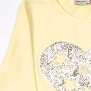 Wholesale Yellow blouse for girl with sequin heart and rhinestones