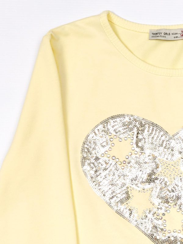 Wholesale Yellow blouse for girl with sequin heart and rhinestones