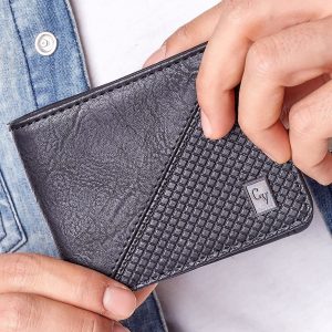 Wholesale Black Men's Wallet with Embossed Geometric Pattern