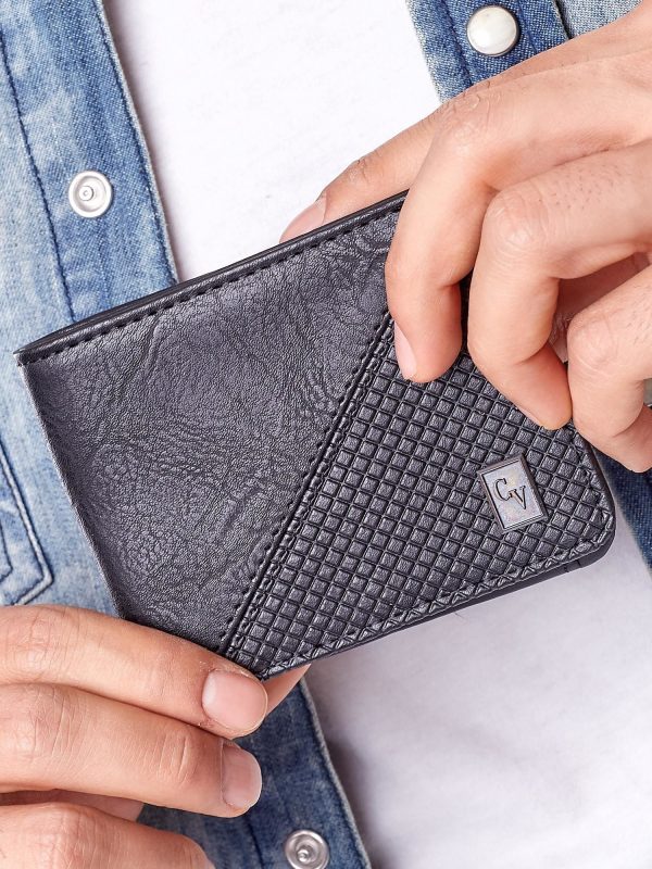 Wholesale Black Men's Wallet with Embossed Geometric Pattern