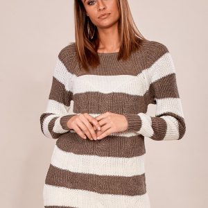 Wholesale Dark beige striped women's sweater