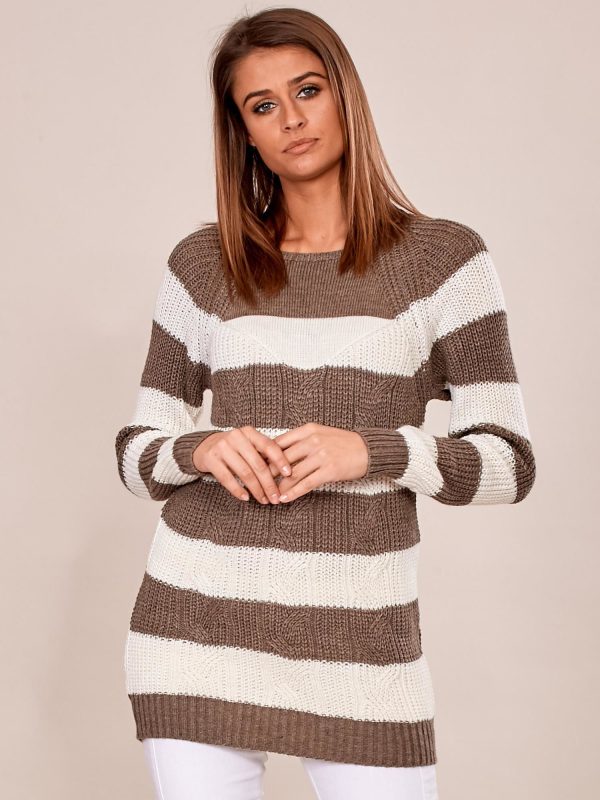 Wholesale Dark beige striped women's sweater