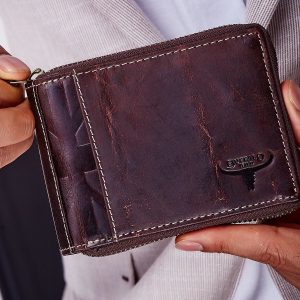 Wholesale Brown Men's Leather Wallet with Vertical Embossing