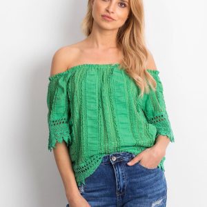 Wholesale Green Spanish blouse with lace trim