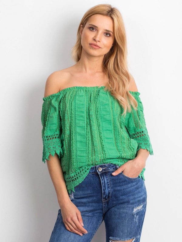 Wholesale Green Spanish blouse with lace trim