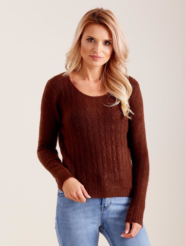 Wholesale Women's sweater with braids brown