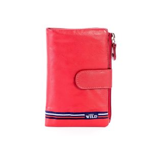 Wholesale Red Soft Genuine Leather Wallet With Zipper Pocket